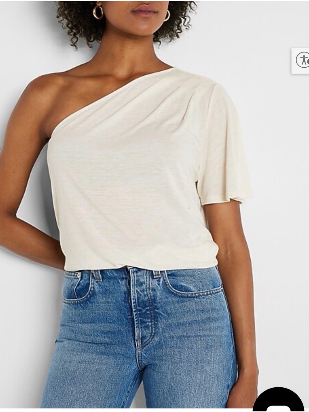 Express Lightweight Skimming Linen-Blend Pleated One Shoulder Tee